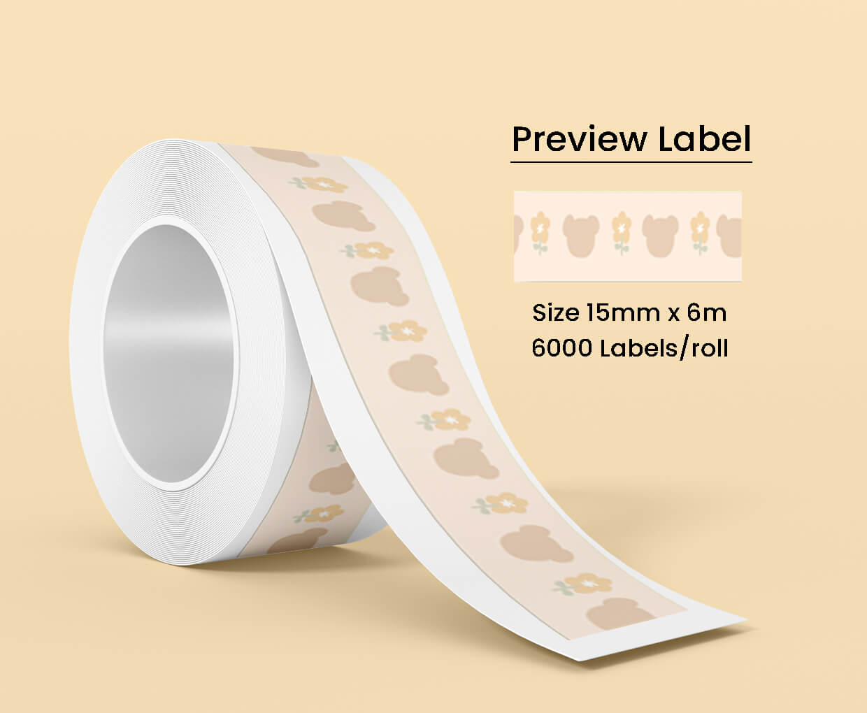 Continuous Thermal Label Pattern Brown Bear 15mm*6m