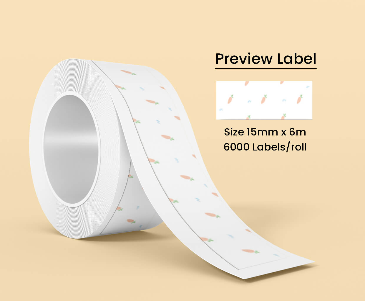 Continuous Thermal Label Pattern Carrot 15mm*6mm