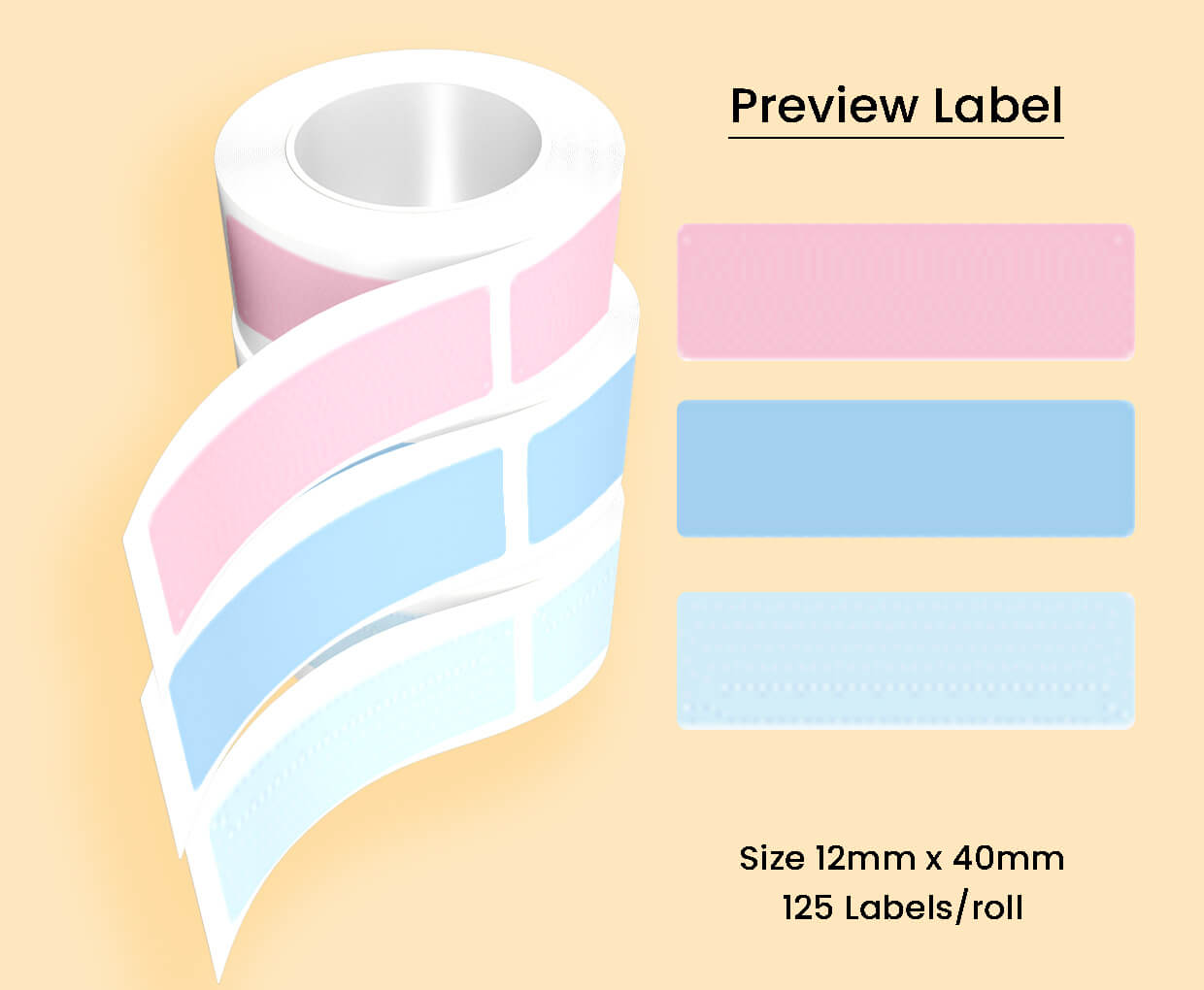 Thermal Label Pattern Pink Blue 12mm*40mm (3 rolls / pack)