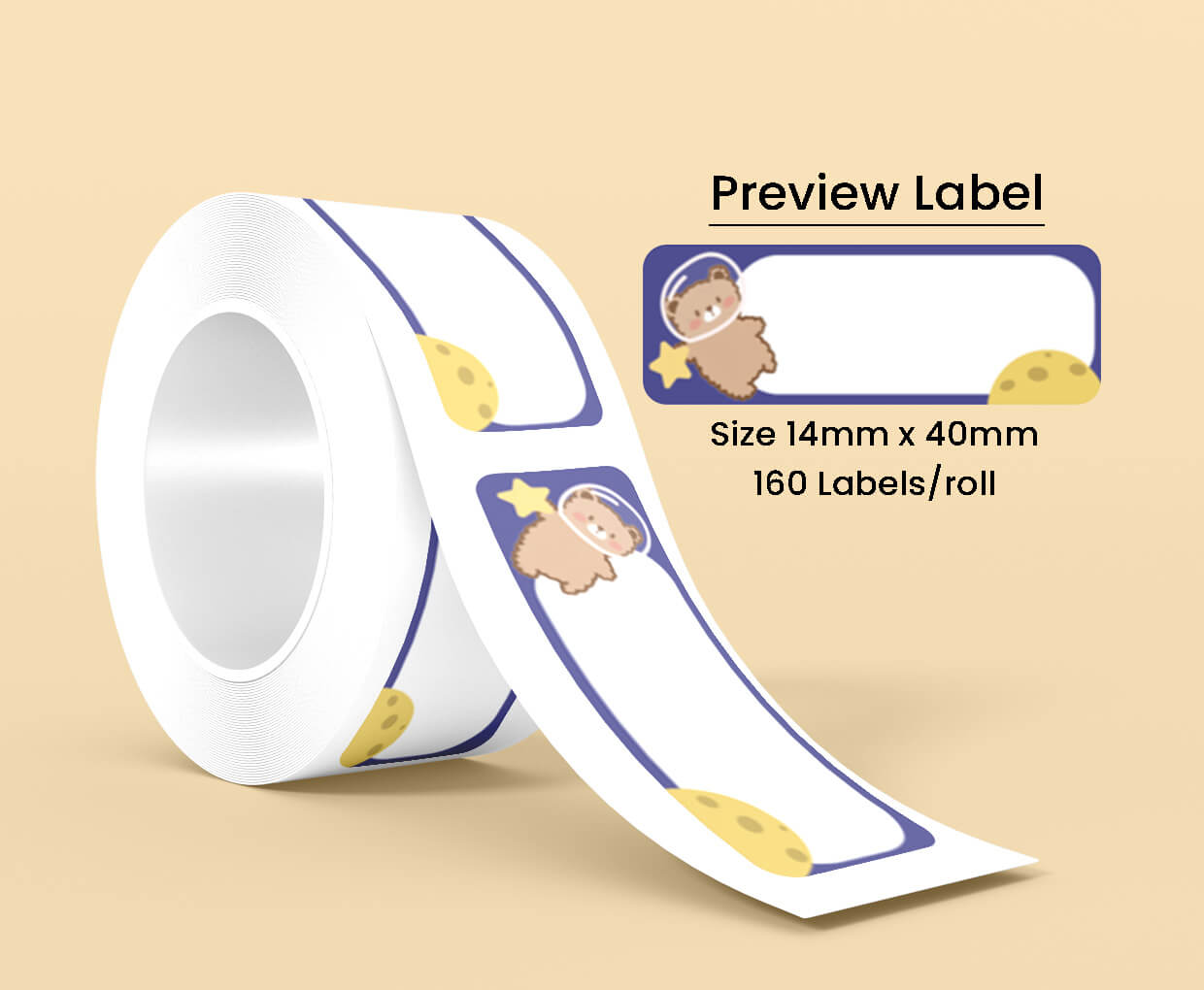 Thermal Label Pattern Cosmonaut Bear 14mm*40mm