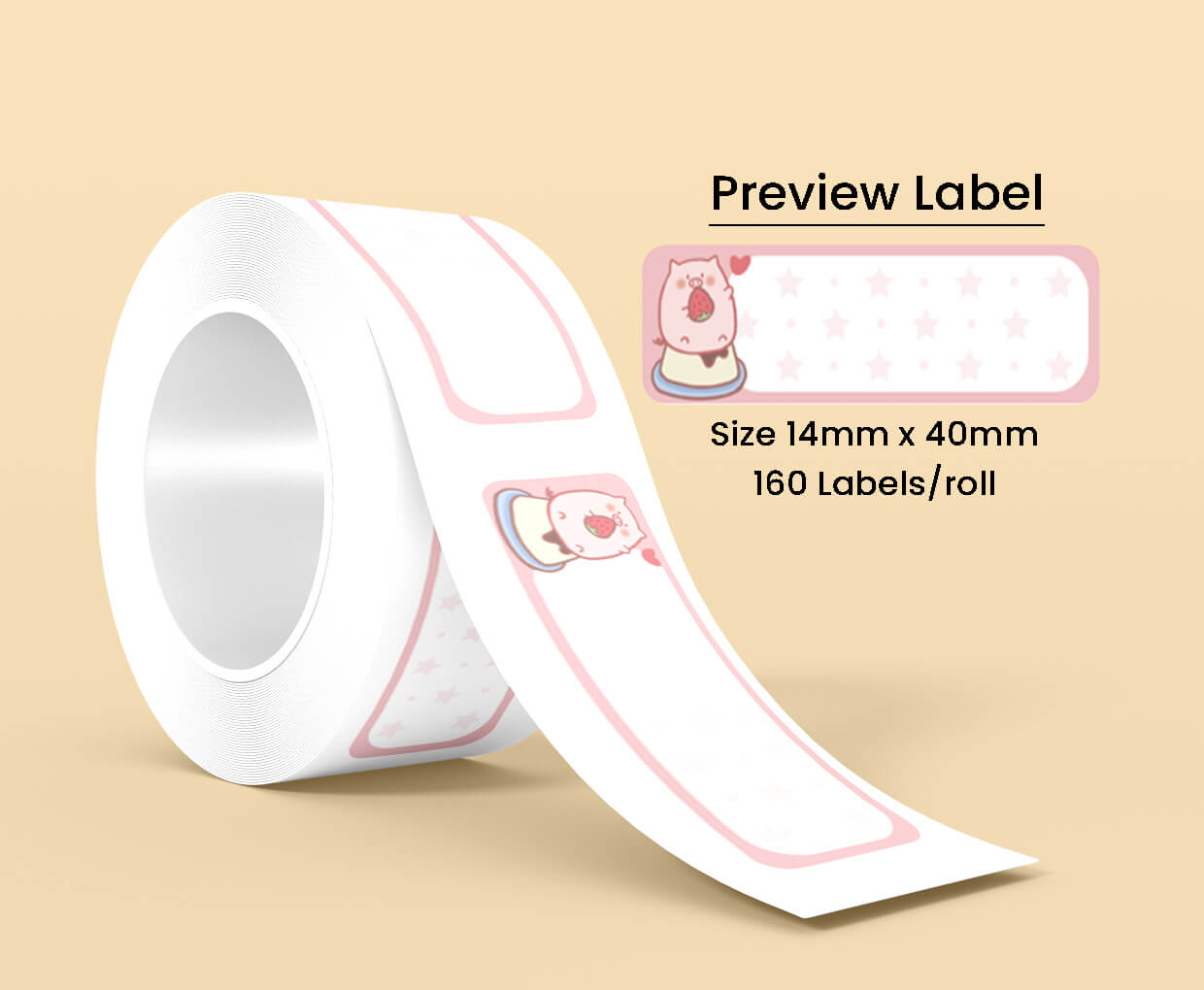 Thermal Label Pattern Strawberry Cake Pig 14mm*40mm